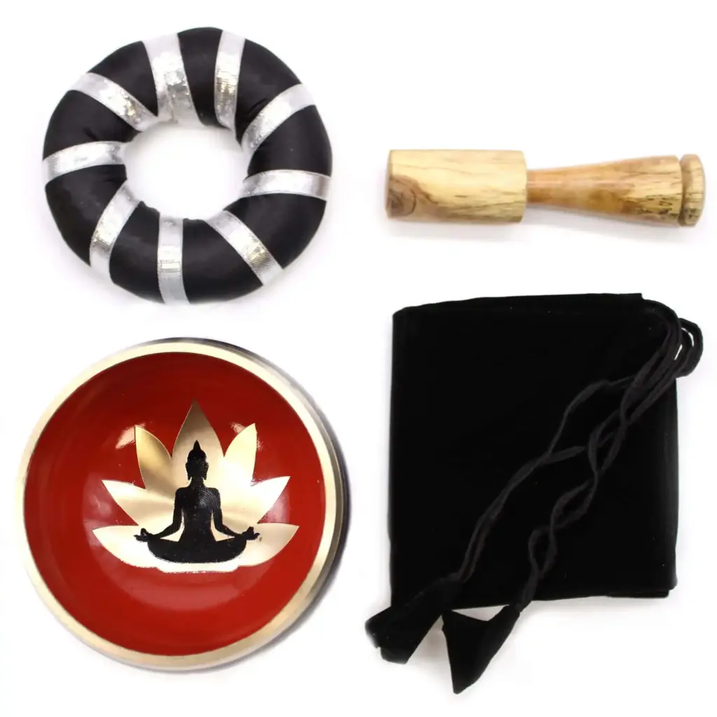 Buddha Singing Bowl Set- Black/Orange 10.7cm | www.artisangoods.co.uk 3