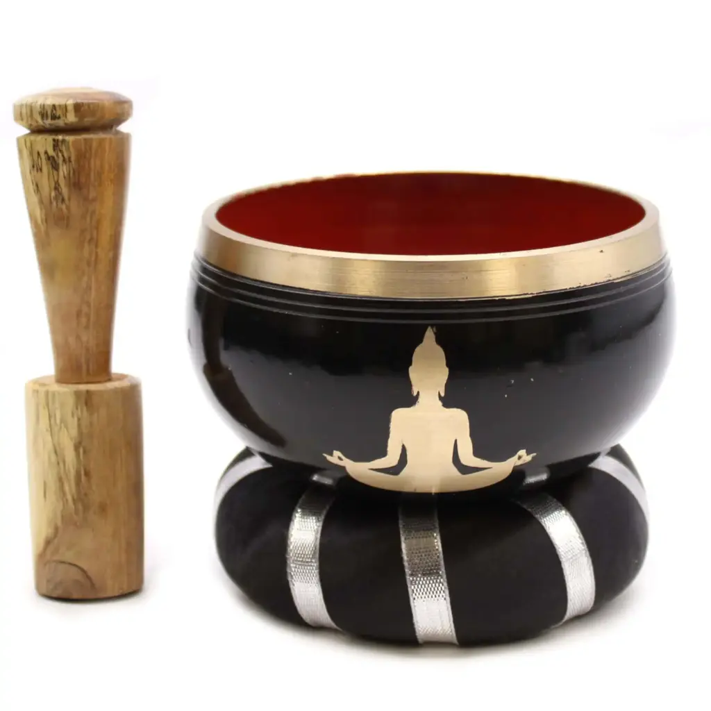 Buddha Singing Bowl Set- Black/Orange 10.7cm | www.artisangoods.co.uk