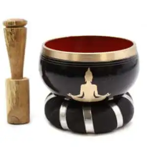 Buddha Singing Bowl Set- Black/Orange 10.7cm | www.artisangoods.co.uk 1