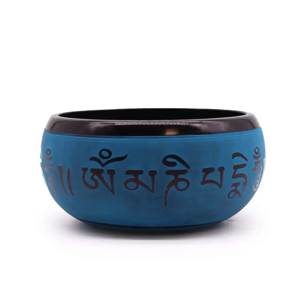 Earth Powder Singing Bowl – Blue Mantra Five Buddha – 16cm | www.artisangoods.co.uk