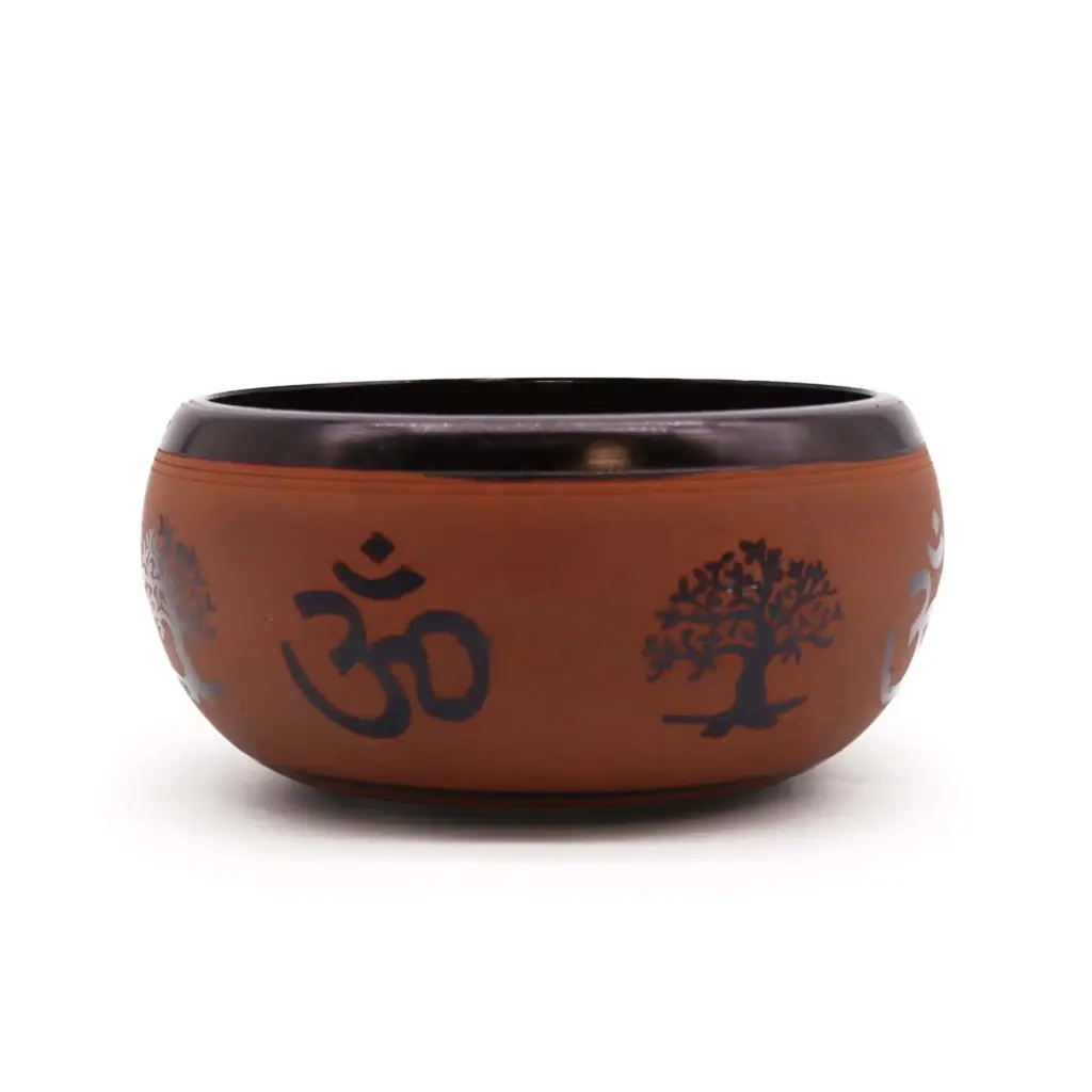 Earth Powder Singing Bowl – Clay Om  Buddha – 16cm | www.artisangoods.co.uk