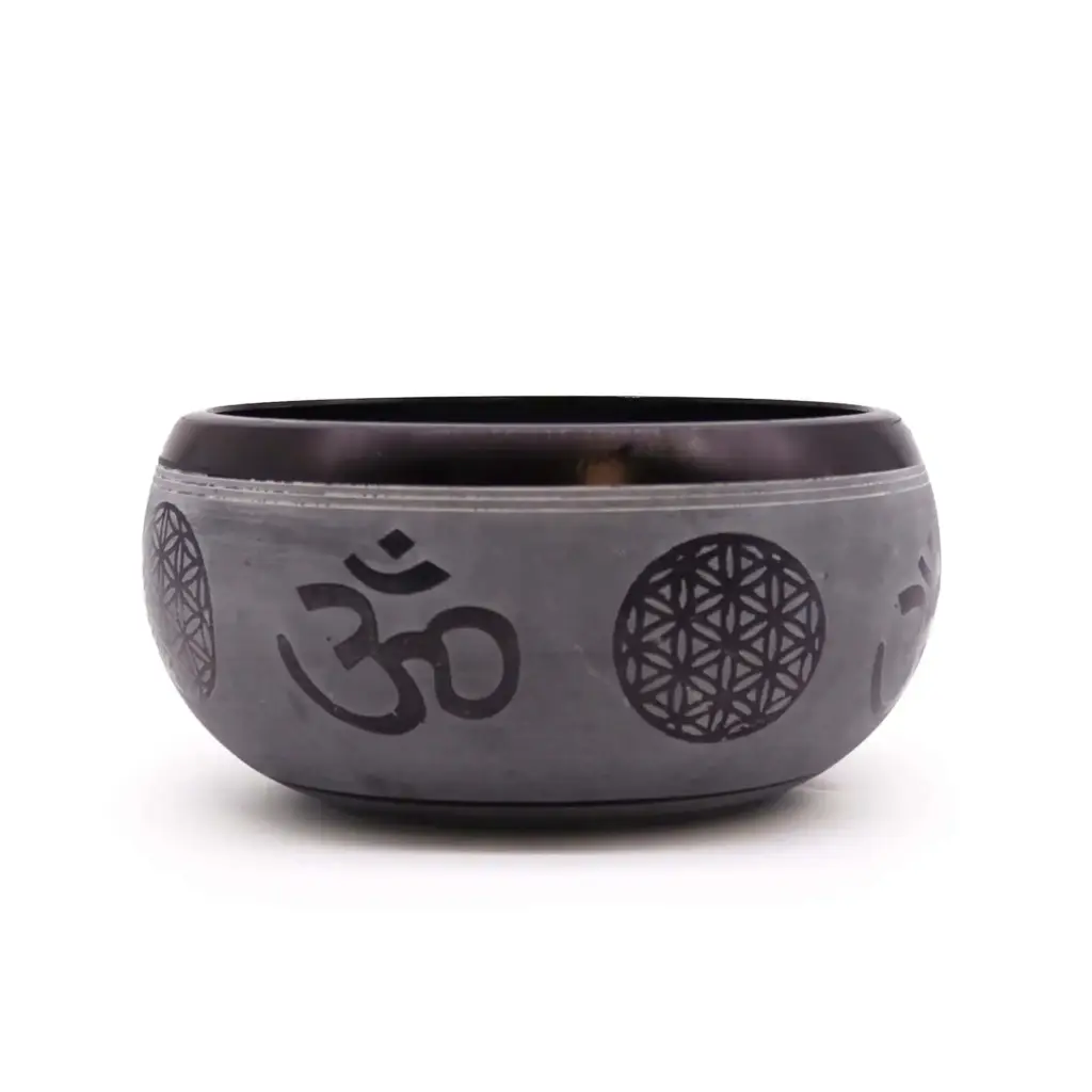 Earth Powder Singing Bowl – Om Five Buddha – 16cm | www.artisangoods.co.uk