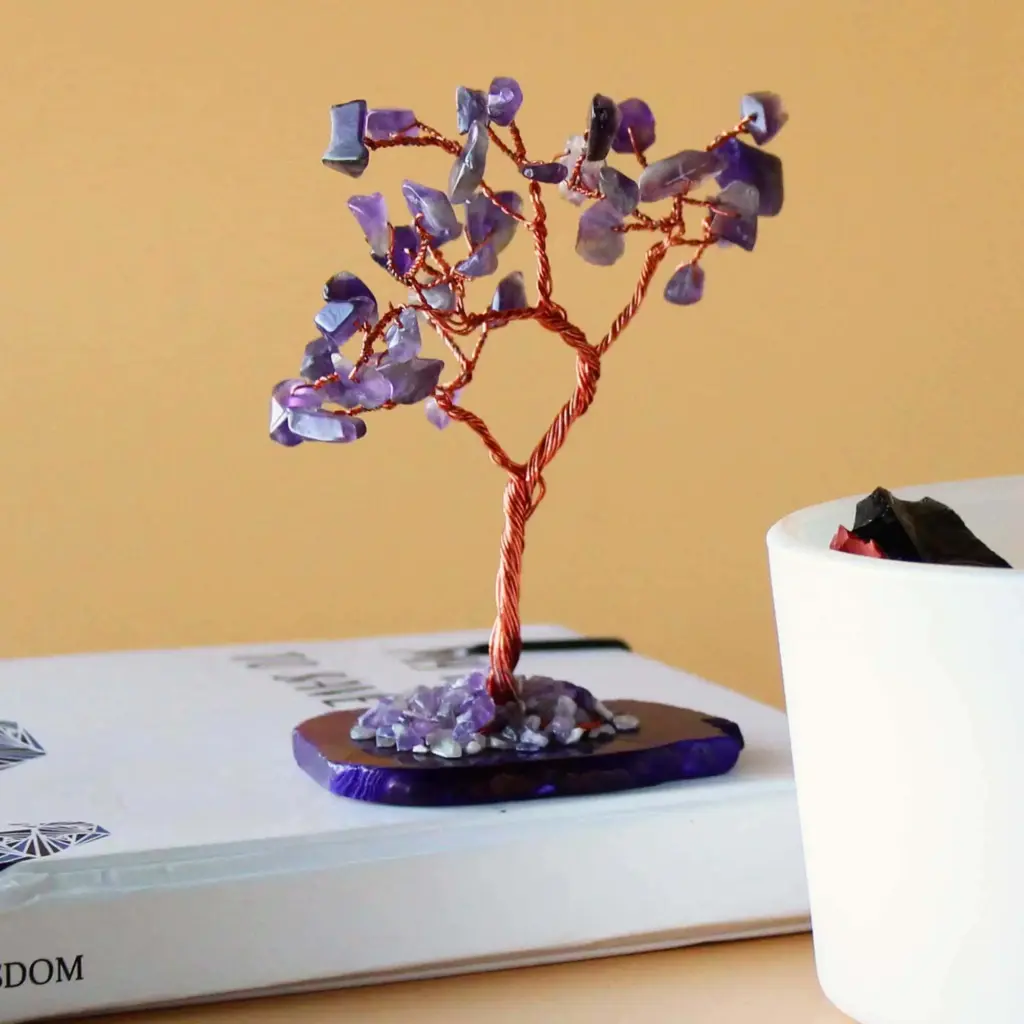 Gemstone Tree – Amethyst on Natural Agate Base (35 stones) | www.artisangoods.co.uk