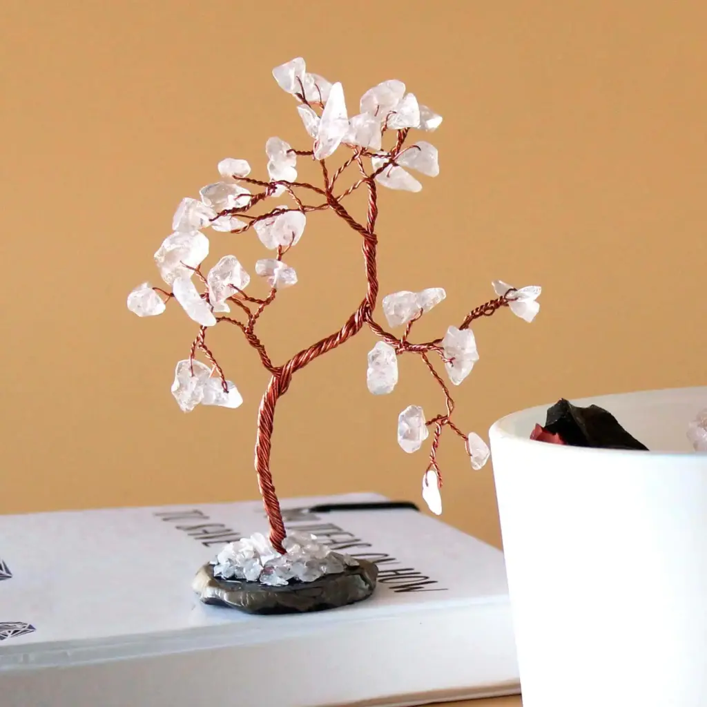 Gemstone Tree – Rock Quartz on Black Agate Base (35 stones) | www.artisangoods.co.uk