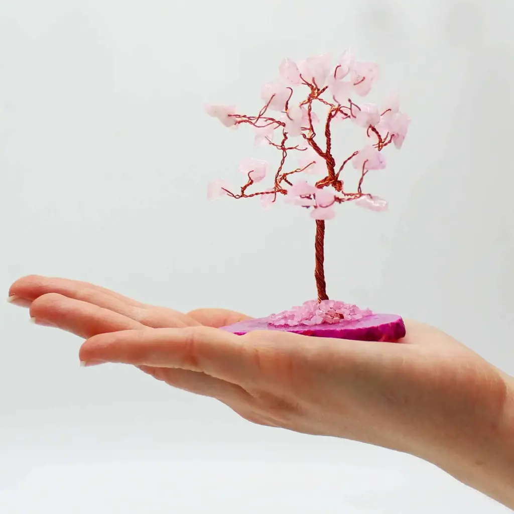 Gemstone Tree – Rose Quartz on Pink Agate Base (35 stones) | www.artisangoods.co.uk 4