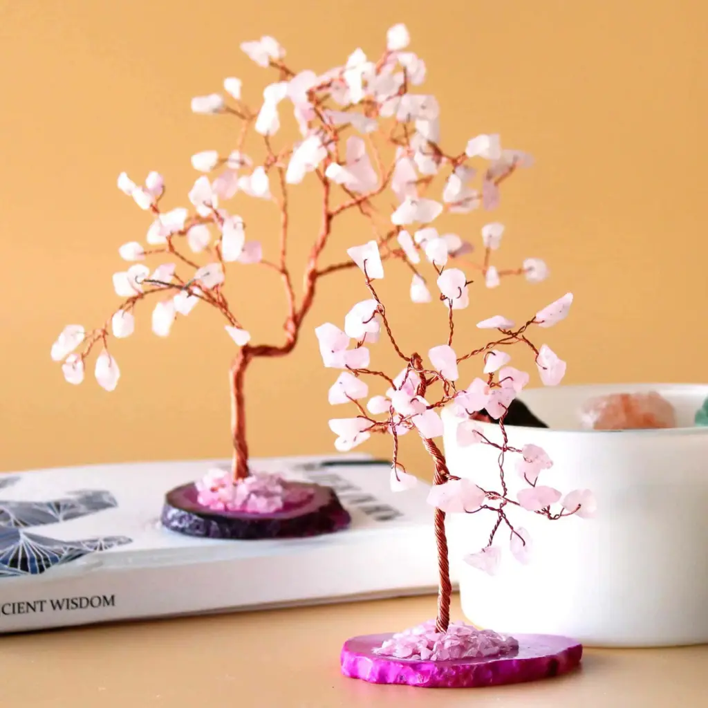 Gemstone Tree – Rose Quartz on Pink Agate Base (35 stones) | www.artisangoods.co.uk 2