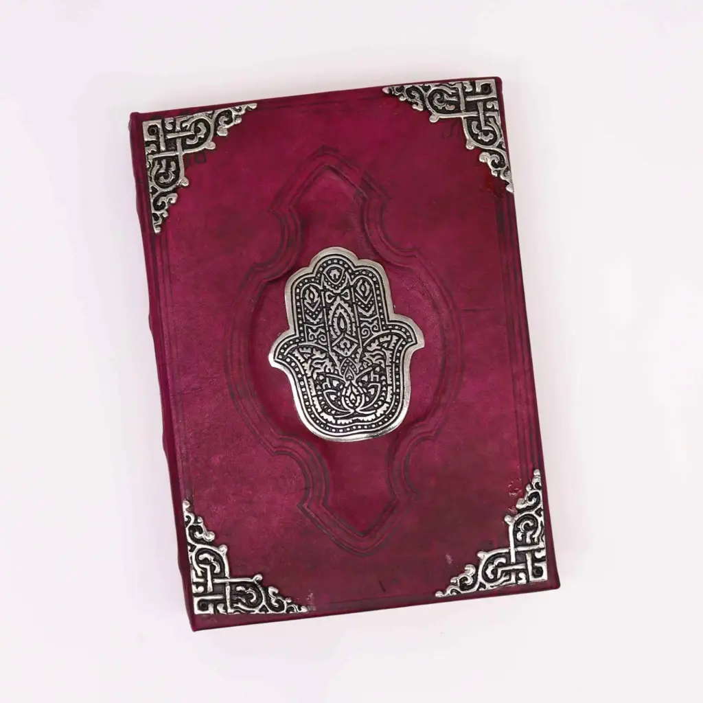 Heafty Red Tan Book – Zinc Hamsa Decor – 200 Deckle Edges Pages – 26x18cm | www.artisangoods.co.uk 2