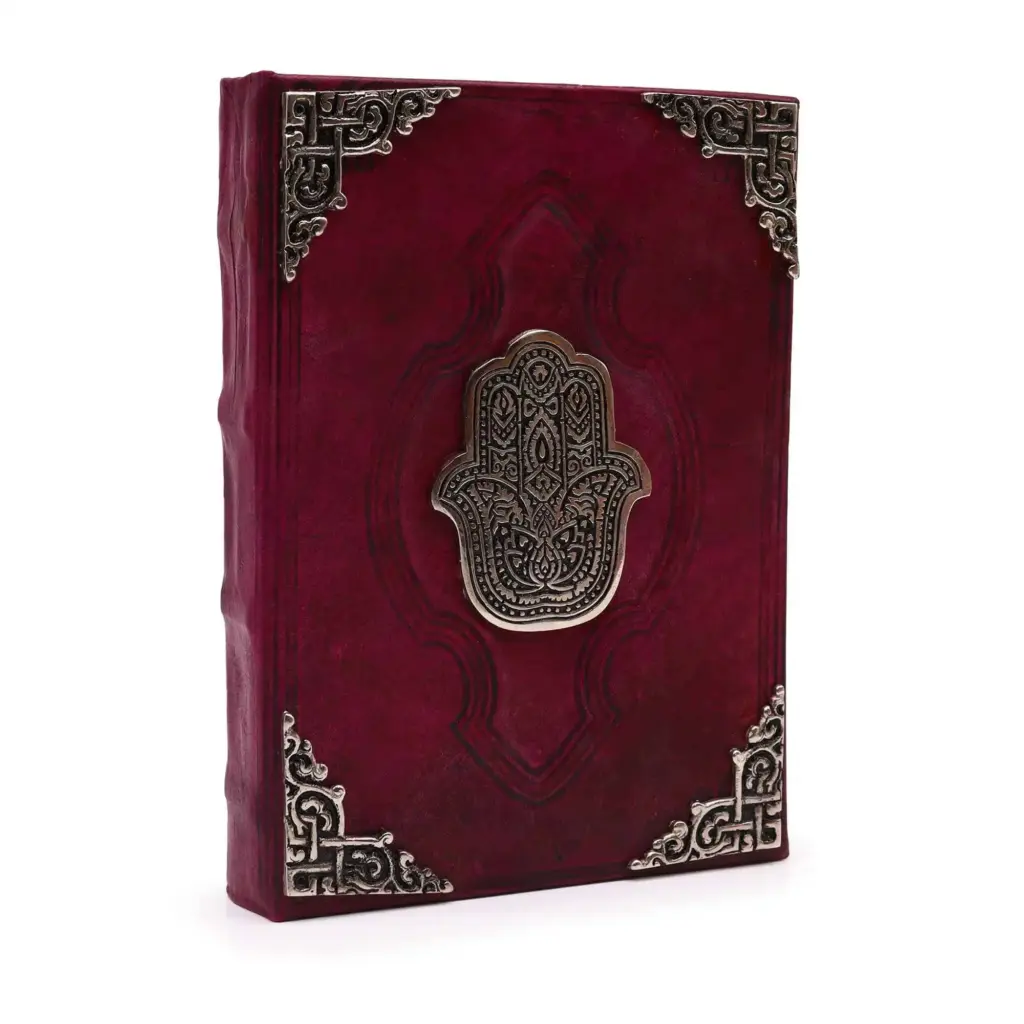 Heafty Red Tan Book – Zinc Hamsa Decor – 200 Deckle Edges Pages – 26x18cm | www.artisangoods.co.uk Heafty Red Tan Book – Zinc Hamsa Decor – 200 Deckle Edges Pages – 26x18cm | www.artisangoods.co.uk