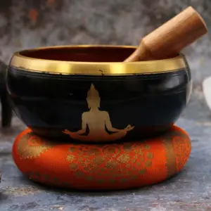 Lrg Buddha Singing Bowl Set- Black/Orange 14cm | www.artisangoods.co.uk 4