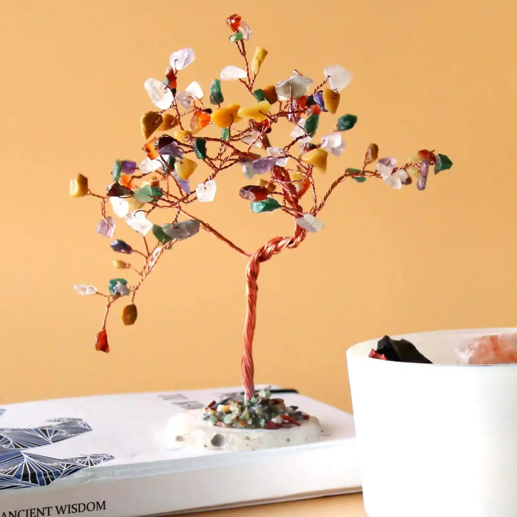 Lrg Gemstone Tree – Multi Stones on Natural Agate Base (100 stones) | www.artisangoods.co.uk