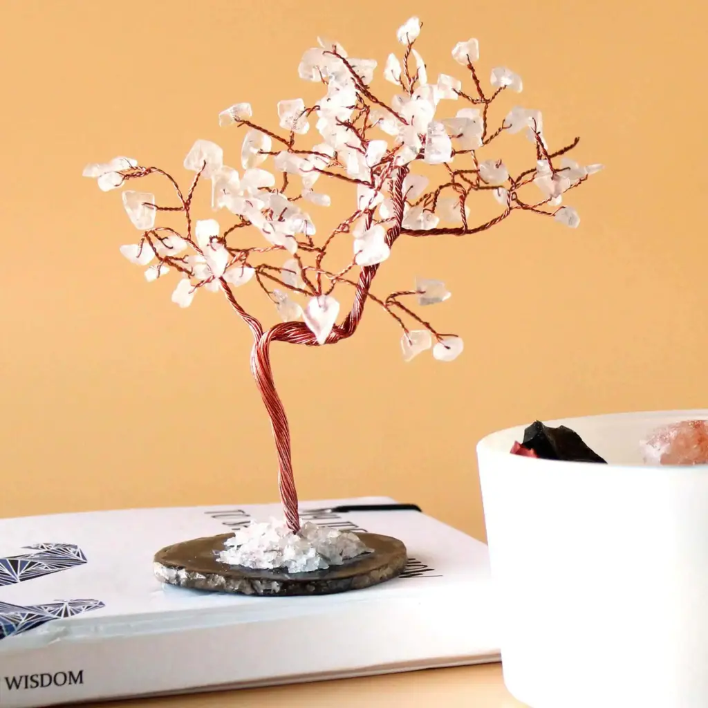 Lrg Gemstone Tree – Rock Quartz on Black Agate Base (100 stones) | www.artisangoods.co.uk
