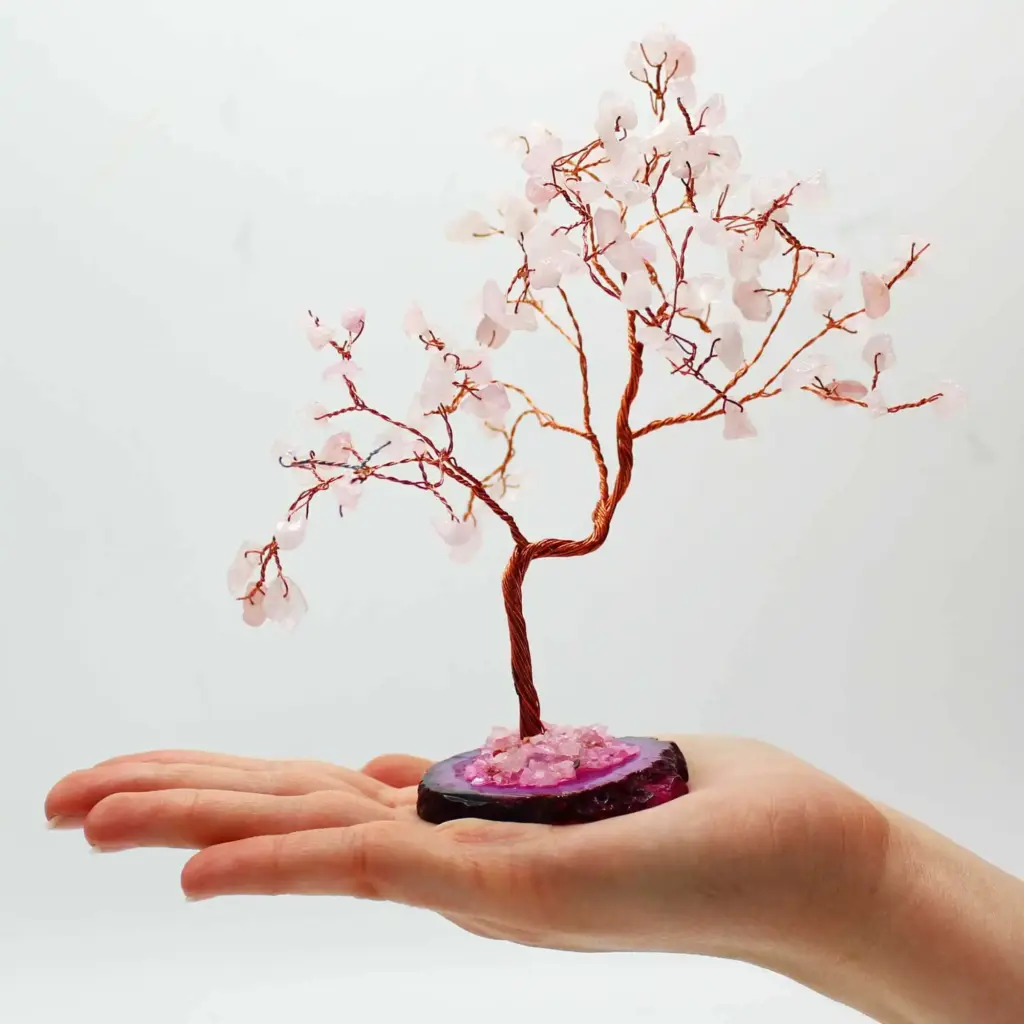 Lrg Gemstone Tree – Rose Quartz on Pink Agate Base (100 stones) | www.artisangoods.co.uk 2