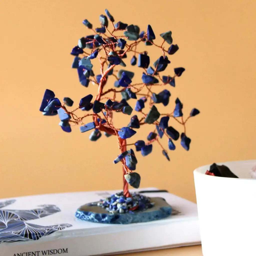 Lrg Gemstone Tree – Sodalite on Blue Agate Base (100 stones) | www.artisangoods.co.uk