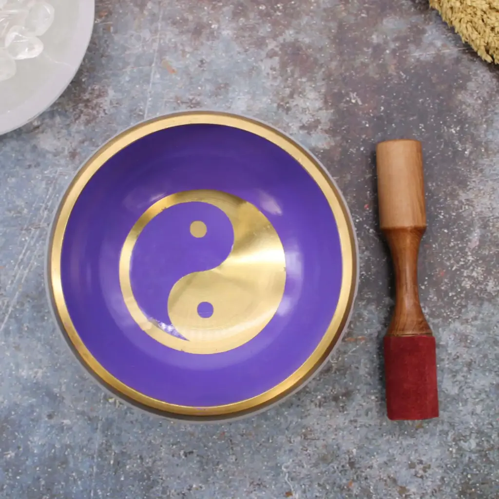 Lrg Yin & Yang Singing Bowl Set- White/Purple 14cm | www.artisangoods.co.uk 3