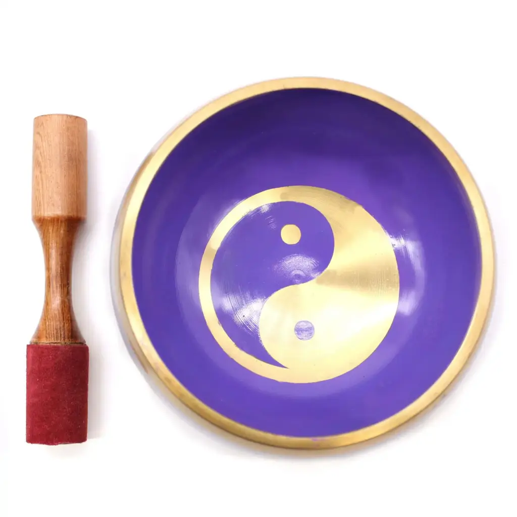 Lrg Yin & Yang Singing Bowl Set- White/Purple 14cm | www.artisangoods.co.uk 2