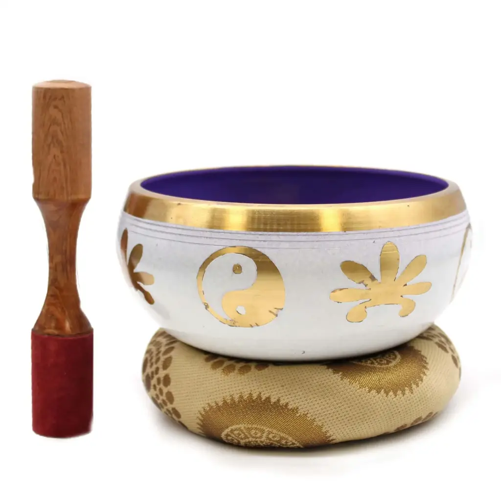Lrg Yin & Yang Singing Bowl Set- White/Purple 14cm | www.artisangoods.co.uk