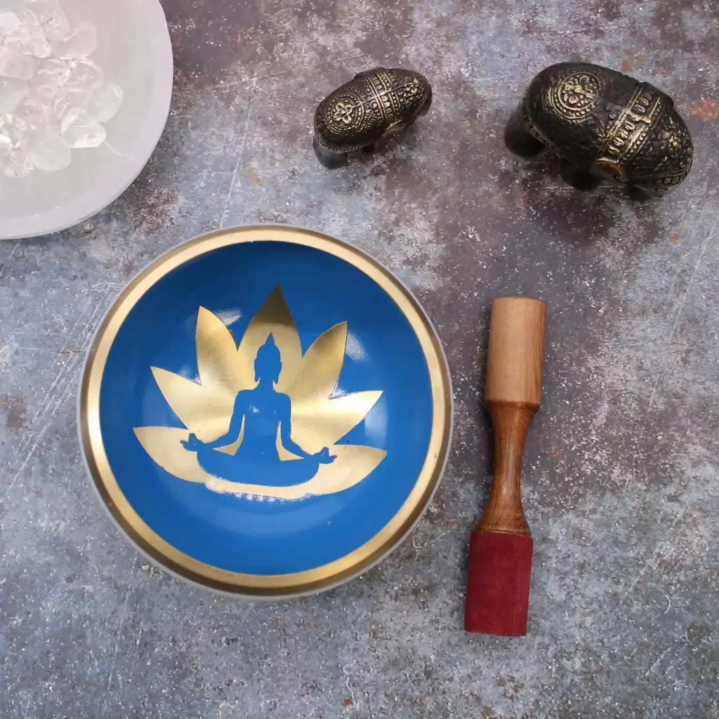 Lrg Yoga Moves Singing Bowl Set- White/Blue 14cm | www.artisangoods.co.uk 2