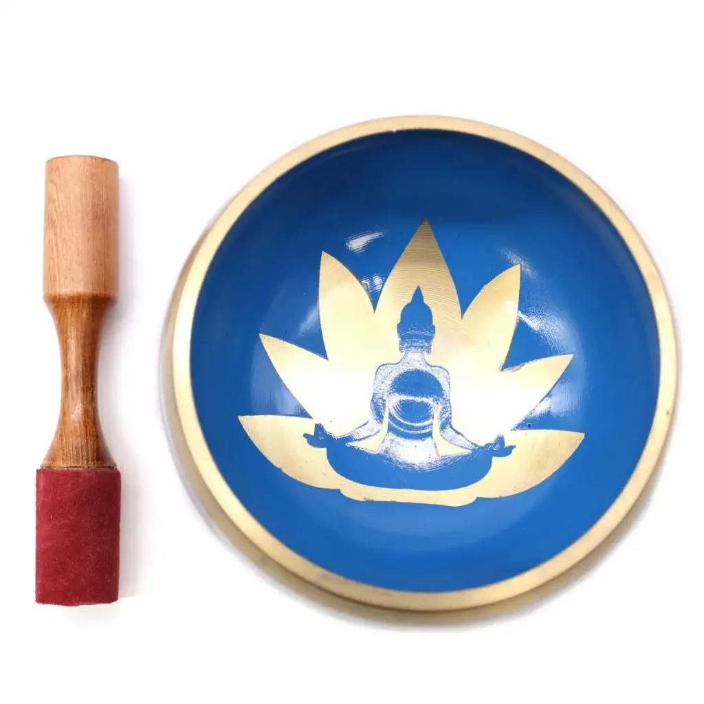 Lrg Yoga Moves Singing Bowl Set- White/Blue 14cm | www.artisangoods.co.uk