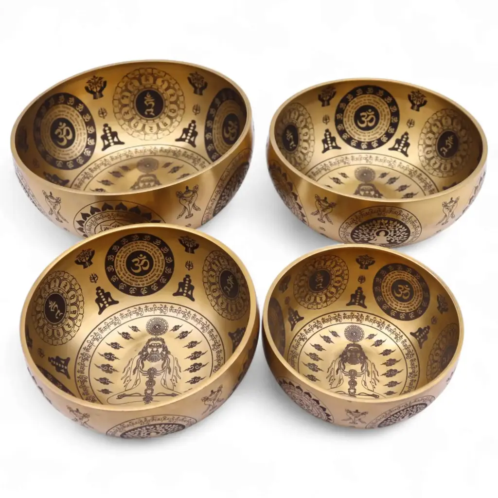 Pure Brass Etched Yogi – Set of 4 – Approx 3.85kg | www.artisangoods.co.uk