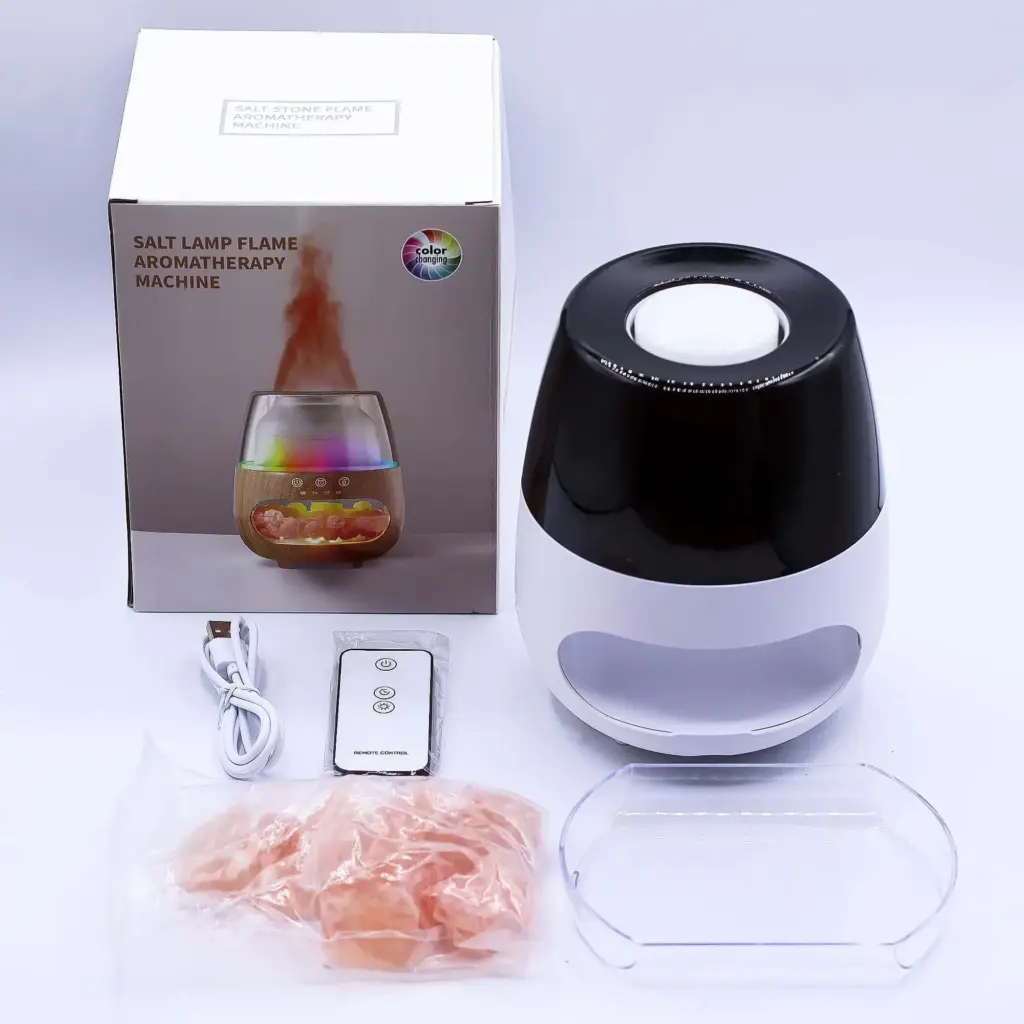 Salt Stone Flame Effect Aroma Diffuser  – White USB – Colour Change and Timer | www.artisangoods.co.uk 2