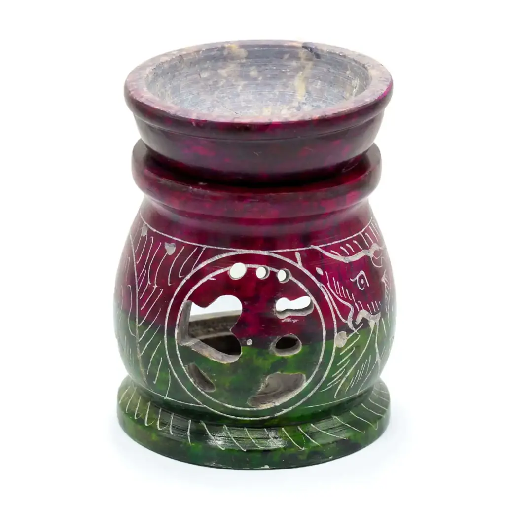 Small Coloured Soapstone Oil Burner 8cm – Om & Elephant | www.artisangoods.co.uk 2 Small Coloured Soapstone Oil Burner 8cm – Om & Elephant | www.artisangoods.co.uk 2