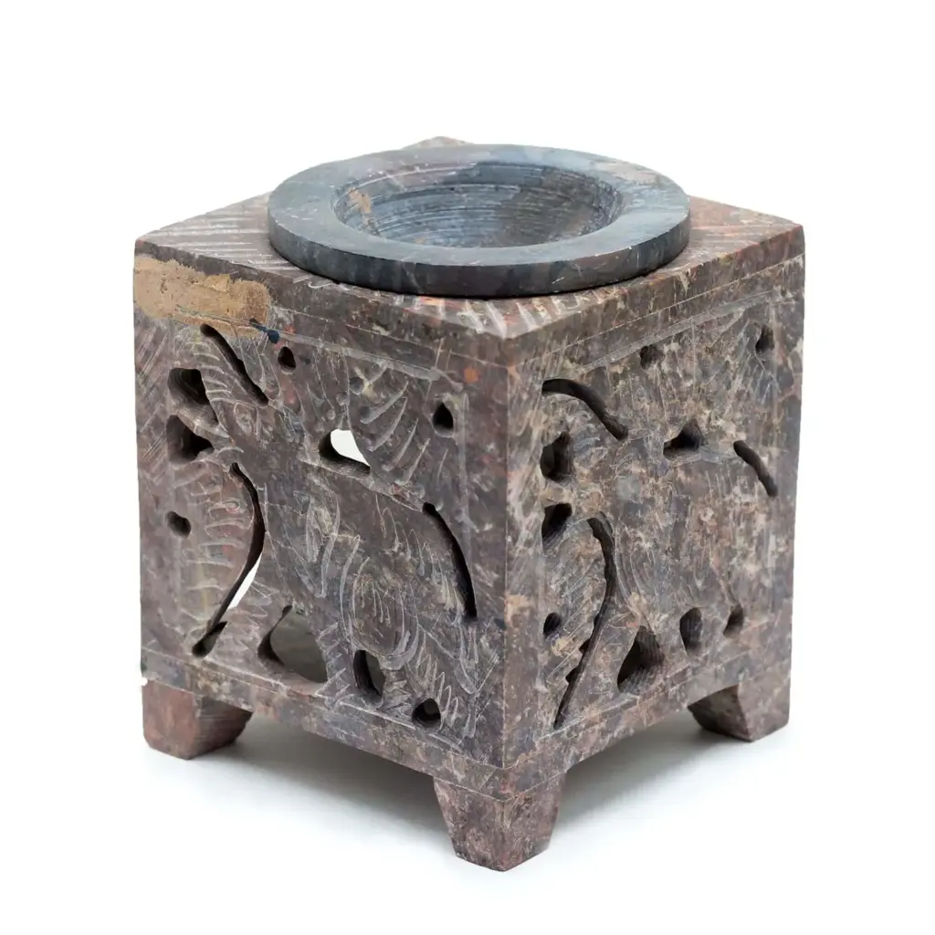 Square Soapstone Oil Burner 10×7.5cm – Elephant | www.artisangoods.co.uk