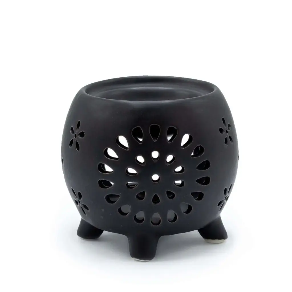Squat Pot Oil Burner Flower Burst – Matt Black | www.artisangoods.co.uk