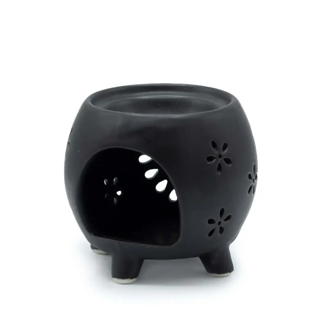Squat Pot Oil Burner Flower Burst – Matt Black | www.artisangoods.co.uk 2