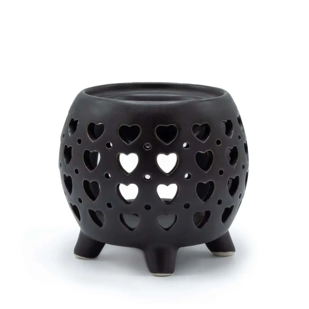 Squat Pot Oil Burner Multi Hearts – Matt Black | www.artisangoods.co.uk