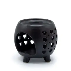 Squat Pot Oil Burner Multi Hearts – Matt Black | www.artisangoods.co.uk 2