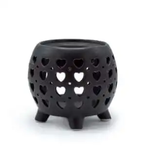 Squat Pot Oil Burner Multi Hearts – Matt Black | www.artisangoods.co.uk 1