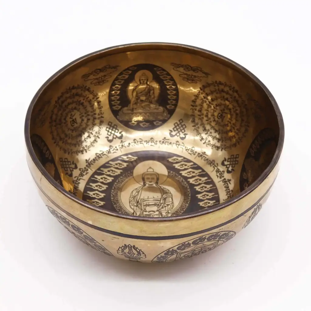 Tibetan Healing Engraved Bowl – 21cm – 5 Buddhas | www.artisangoods.co.uk 2 Tibetan Healing Engraved Bowl – 21cm – 5 Buddhas | www.artisangoods.co.uk 2