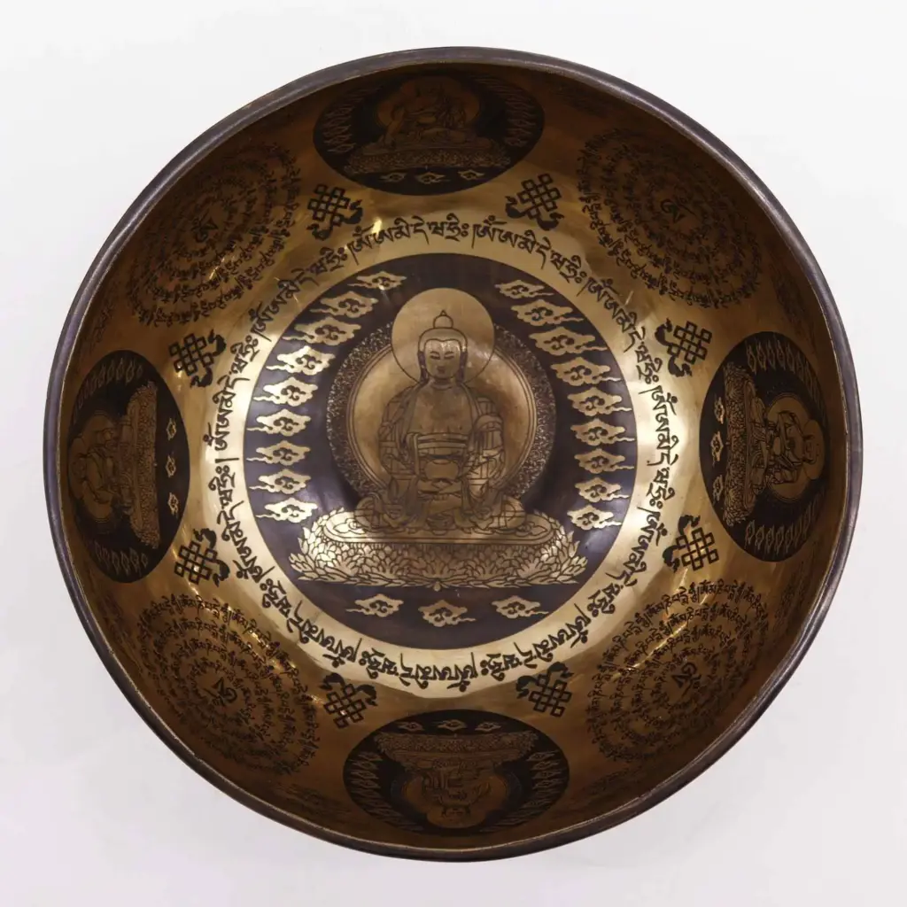 Tibetan Healing Engraved Bowl – 21cm – 5 Buddhas | www.artisangoods.co.uk 3 Tibetan Healing Engraved Bowl – 21cm – 5 Buddhas | www.artisangoods.co.uk 3