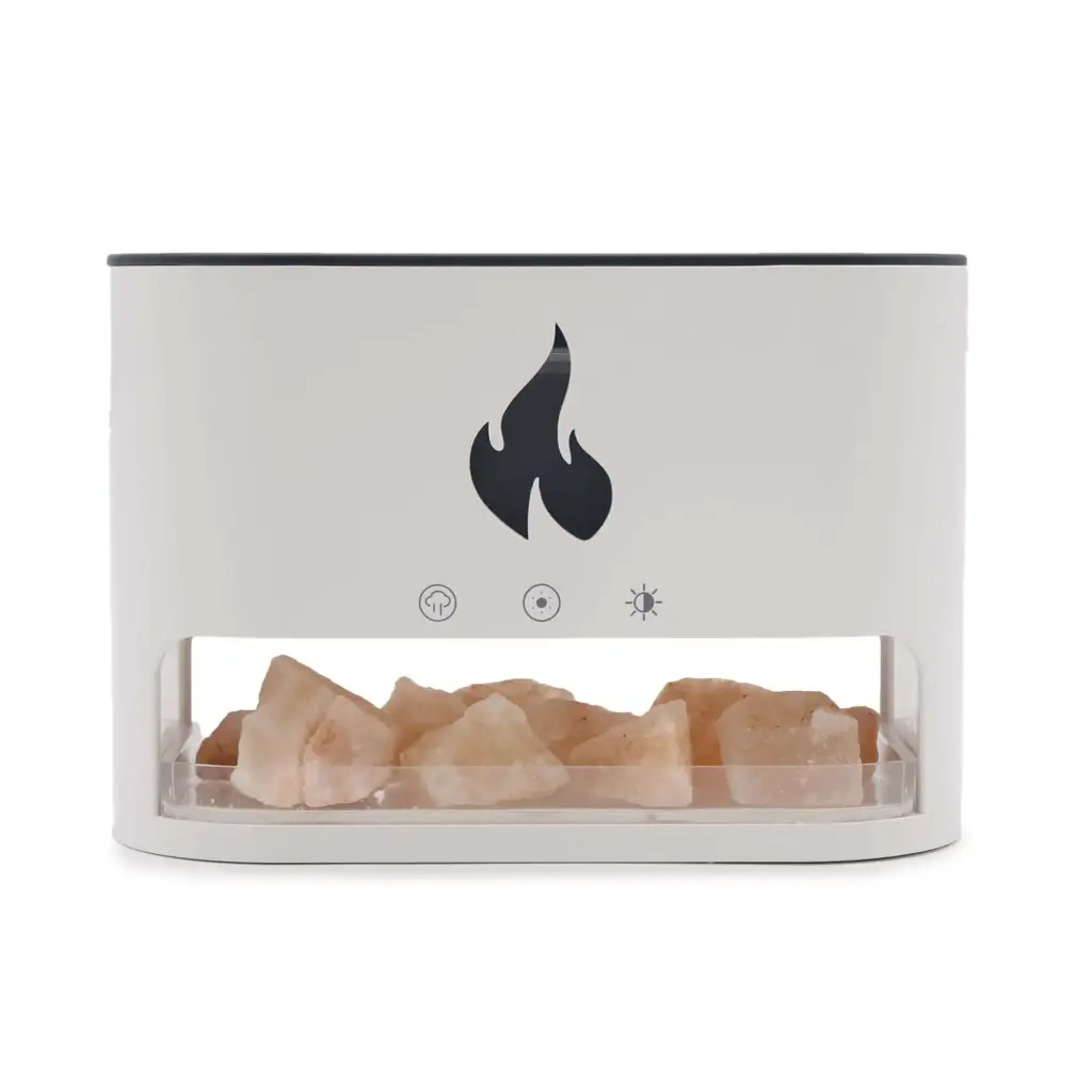 White Blaze Aroma Diffuser – Himalayan Salt Chamber – USB-C – Flame Effect (Salt included) | www.artisangoods.co.uk