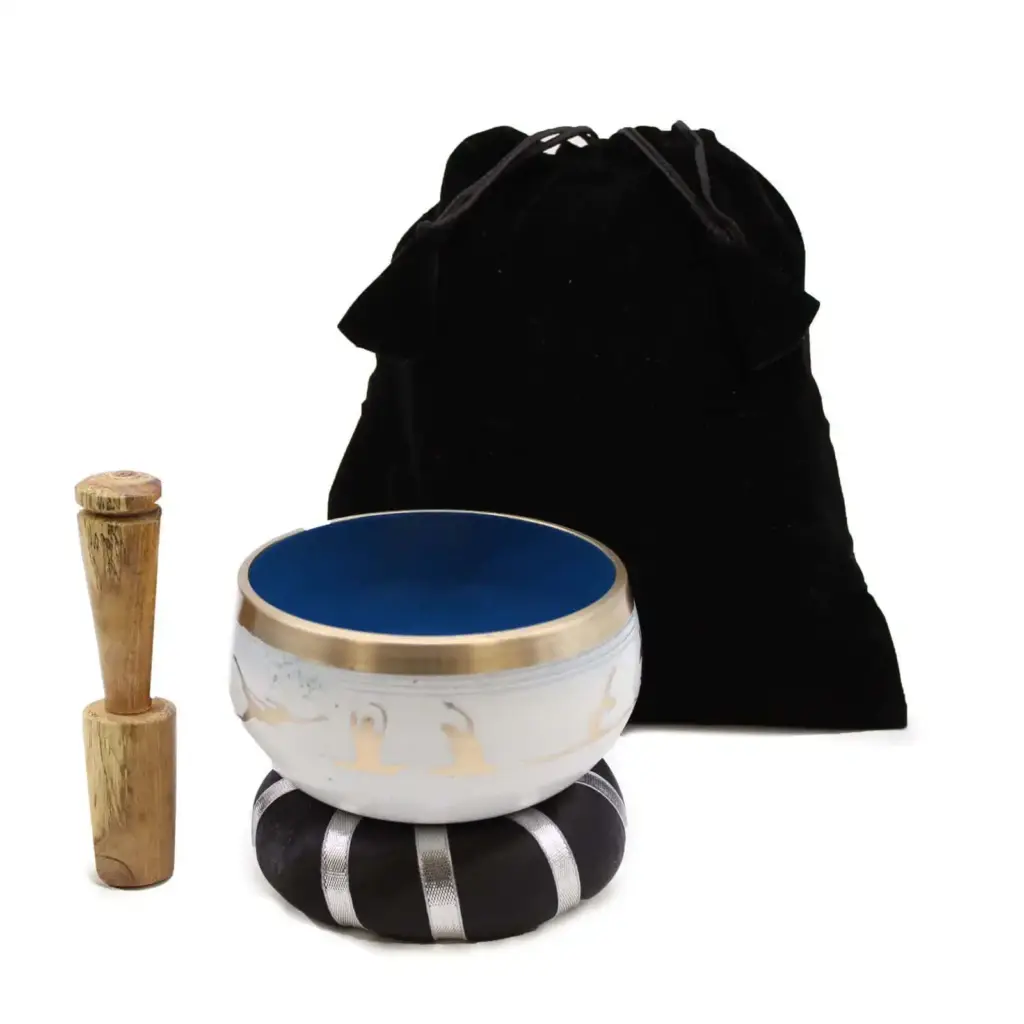 Yoga Moves Singing Bowl Set- White/Blue 10.7cm | www.artisangoods.co.uk 2