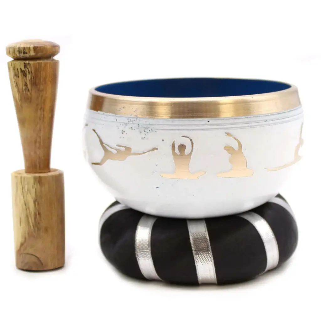 Yoga Moves Singing Bowl Set- White/Blue 10.7cm | www.artisangoods.co.uk