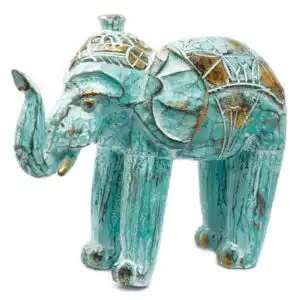 Wood Carved Elephant – Turquoise Gold | www.artisangoods.co.uk 1