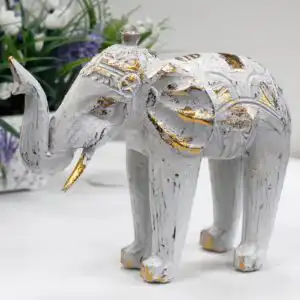 Wood Carved Elephant – White Gold | www.artisangoods.co.uk 1