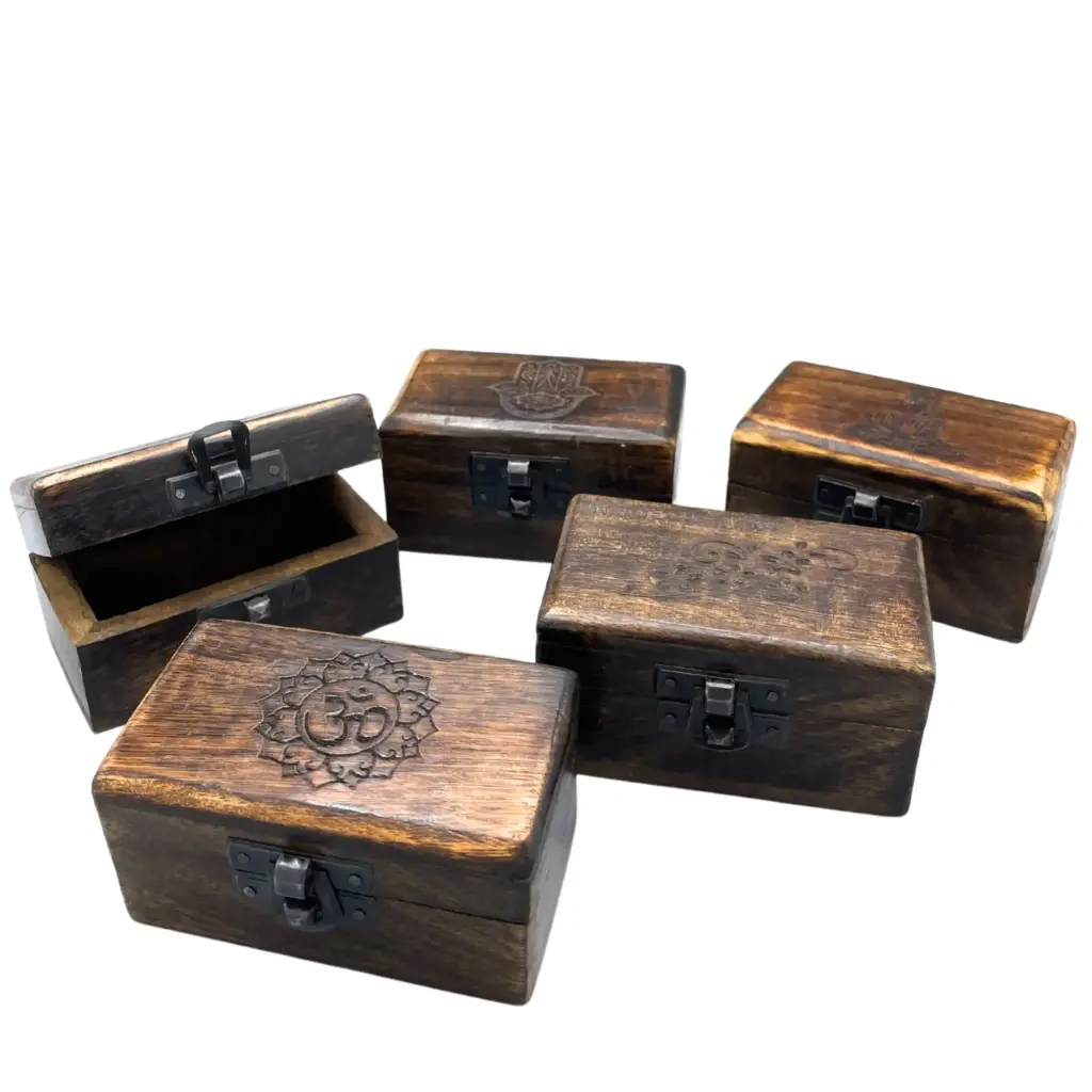 Wooden Pill Box 9x5x4cm – Carved Designs – Assorted | www.artisangoods.co.uk 4