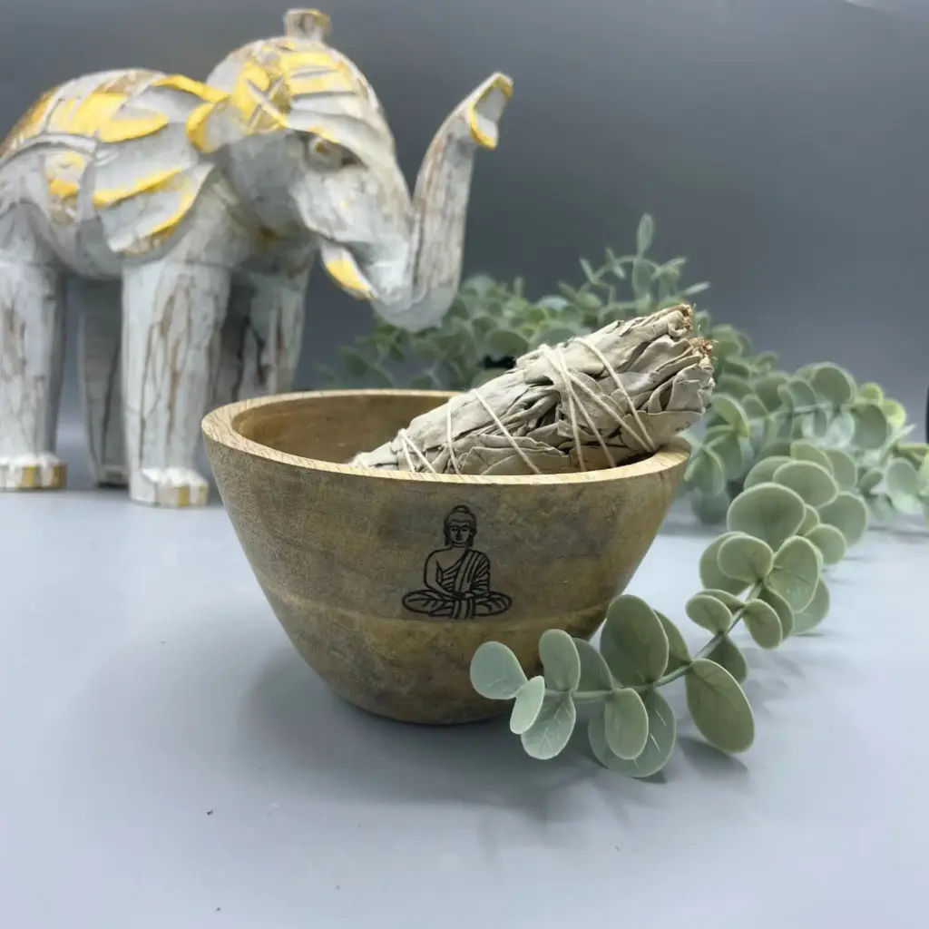 Wooden Smudge and Ritual Offerings Bowl – Buddha – 11x7cm | www.artisangoods.co.uk