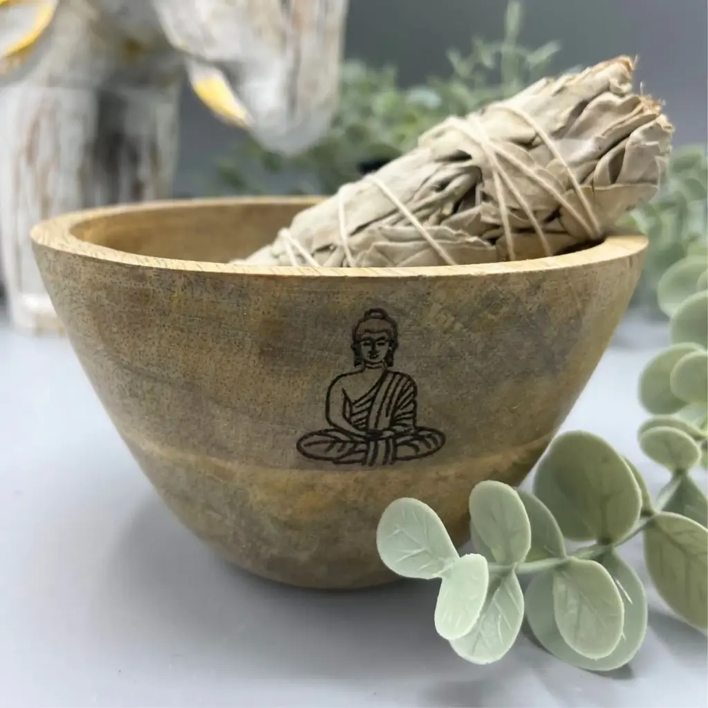 Wooden Smudge and Ritual Offerings Bowl – Buddha – 11x7cm | www.artisangoods.co.uk 3