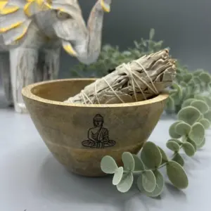 Wooden Smudge and Ritual Offerings Bowl – Buddha – 11x7cm | www.artisangoods.co.uk 2