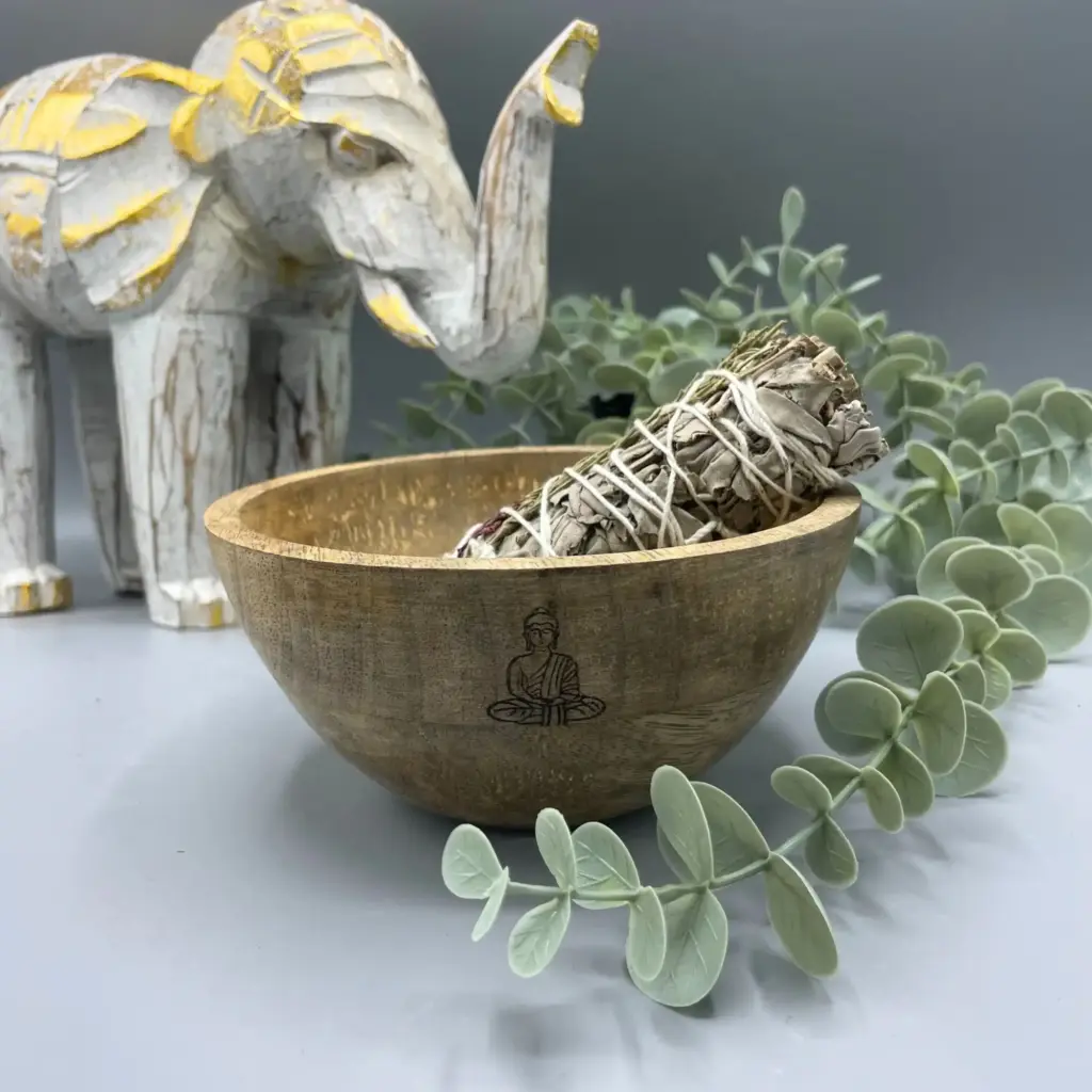 Wooden Smudge and Ritual Offerings Bowl – Buddha – 13x7cm | www.artisangoods.co.uk