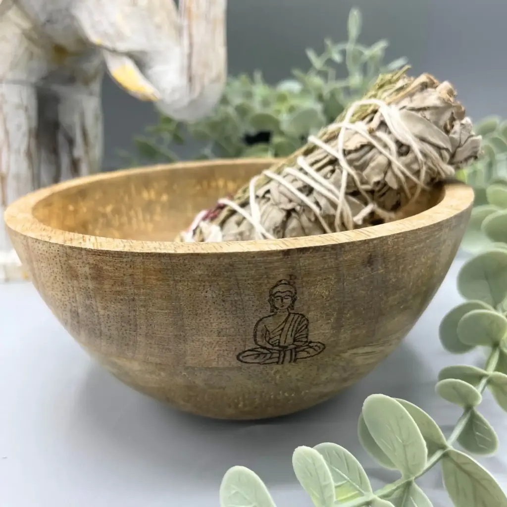 Wooden Smudge and Ritual Offerings Bowl – Buddha – 13x7cm | www.artisangoods.co.uk 2