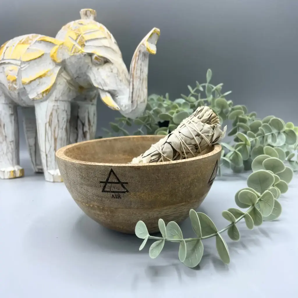 Wooden Smudge and Ritual Offerings Bowl – Four Elements – 13x7cm | www.artisangoods.co.uk