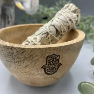 Wooden Smudge and Ritual Offerings Bowl – Hamsa – 11x7cm | www.artisangoods.co.uk 3