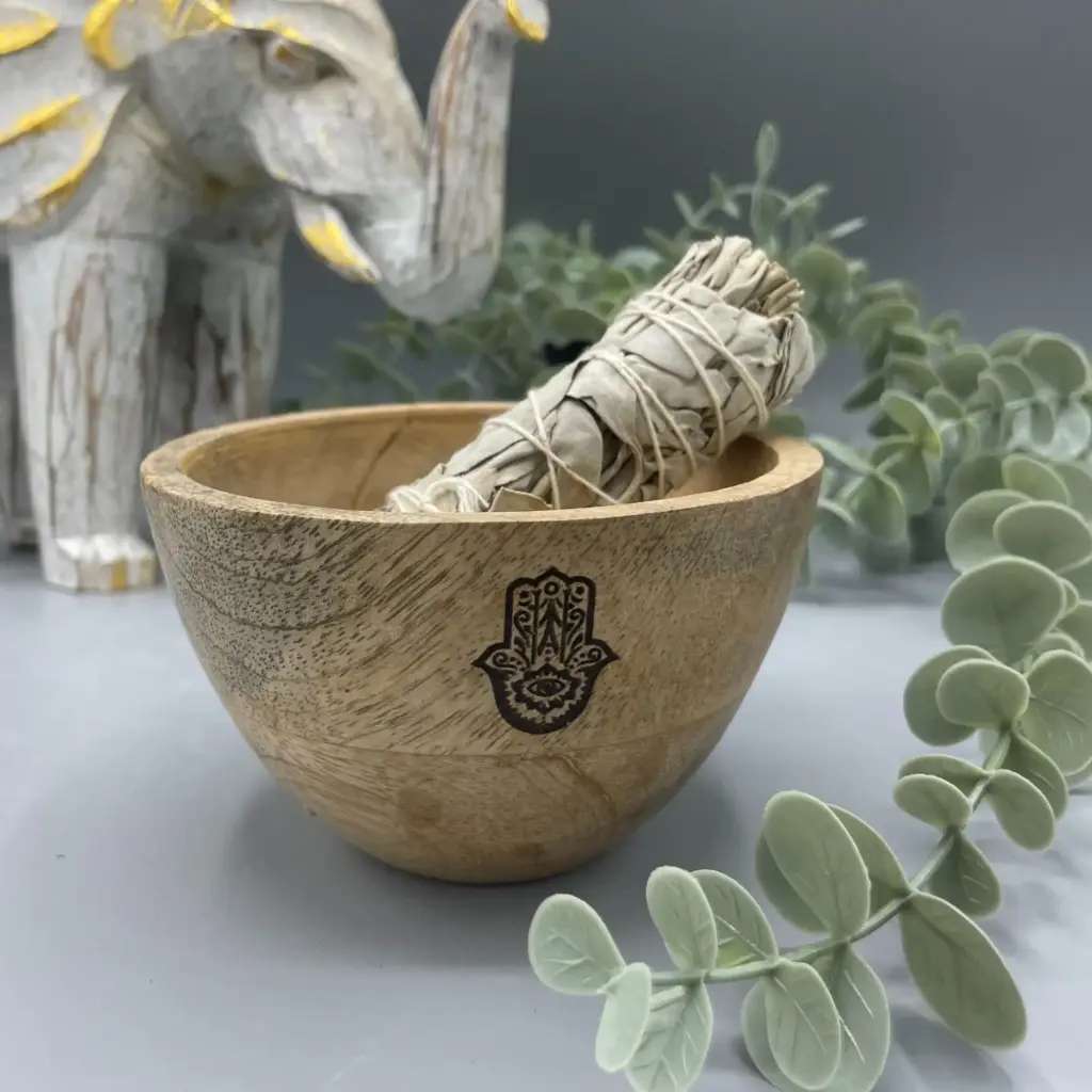 Wooden Smudge and Ritual Offerings Bowl – Hamsa – 11x7cm | www.artisangoods.co.uk 2