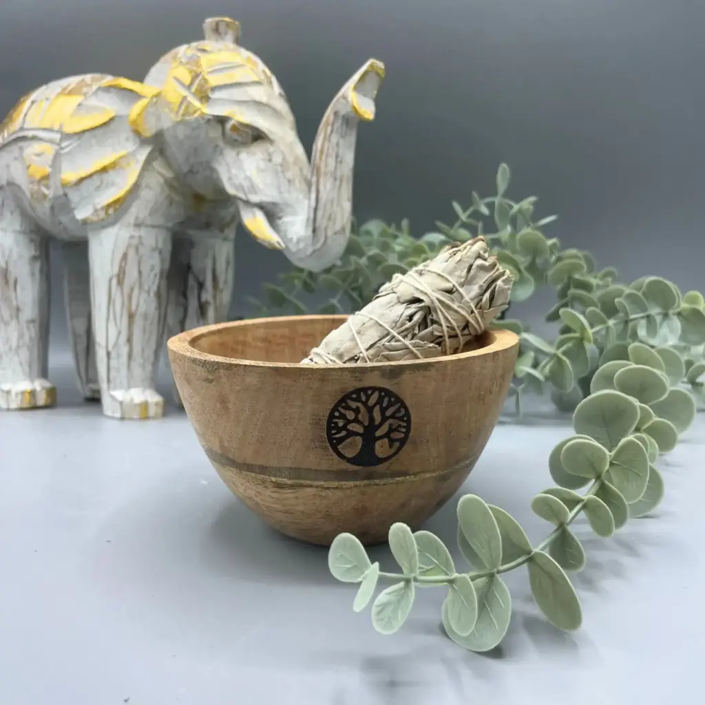 Wooden Smudge and Ritual Offerings Bowl – Tree of Life – 11x7cm | www.artisangoods.co.uk