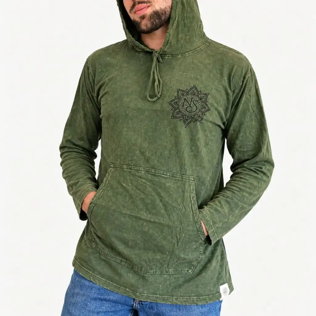 XLarge Stone Washed Hoody Shirt Kangaroo Pocket - Vintage Teal