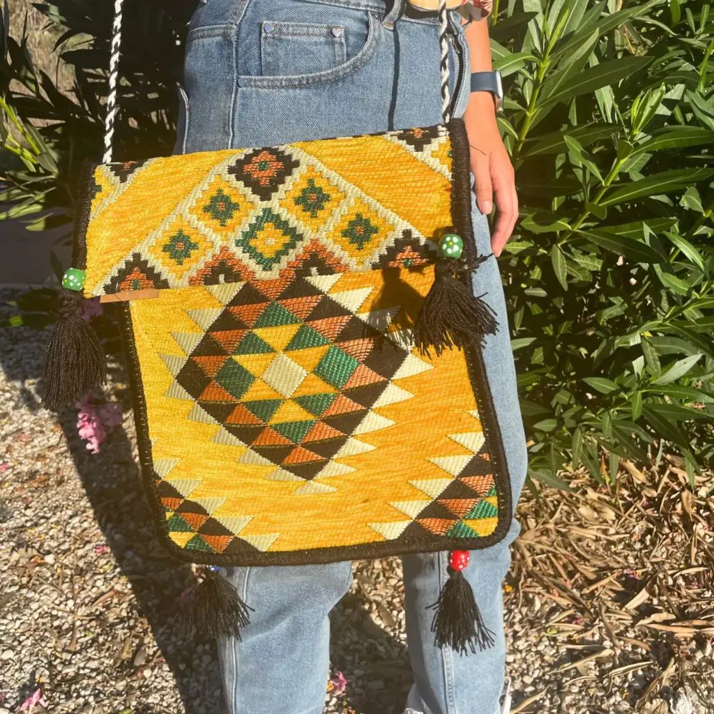 Yellow Kilim Messenger Festival Bag | www.artisangoods.co.uk